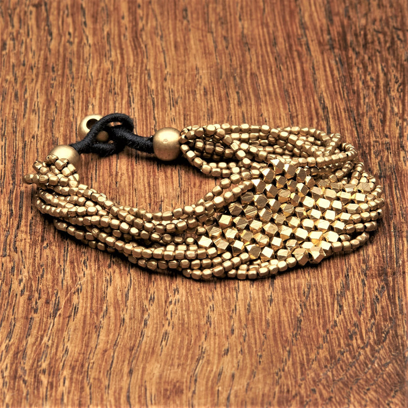Handmade pure brass, elegantly beaded diamond cut, multi strand bracelet designed by OMishka.