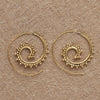 Handmade pure brass, dot beaded, large spiral hoop earrings designed by OMishka.
