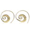 Handmade pure brass, feather spiral hoop earrings designed by OMishka.