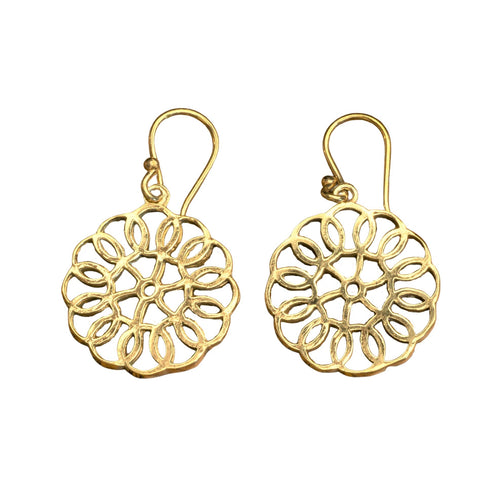 Pure Brass Lotus Mandala Disc Drop Earrings