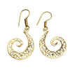 Handmade pure brass, cut out ivy vine detailed, spiral drop earrings designed by OMishka.