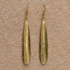Handmade pure brass, long patterned shield drop hook earrings designed by OMishka.
