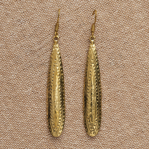 Pure Brass Tribal Shield Dangle Earrings