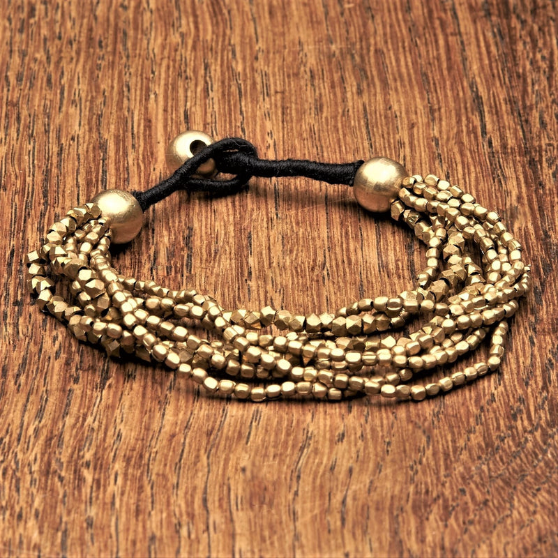 Handmade pure brass, mixed tiny cube and octagonal beaded, multi strand bracelet designed by OMishka.