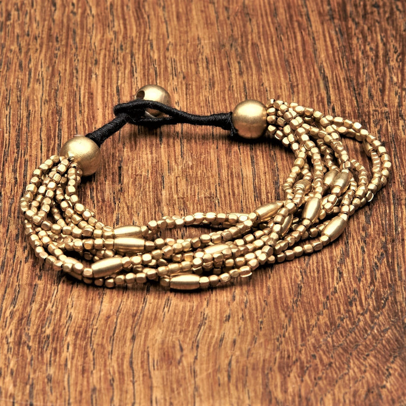 Elegant handmade pure brass, oval beaded multi strand bracelet designed by OMishka.