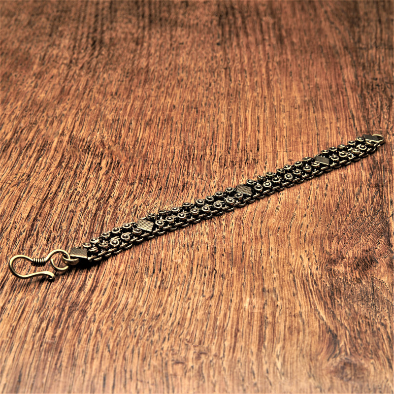 Handmade pure brass, diamond patterned, Banjara chainmail bracelet designed by OMishka.
