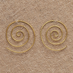 Handmade pure brass, simple spiral hoop earrings designed by OMishka.