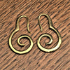 Artisan handmade pure brass, dainty spiral hook earrings designed by OMishka.