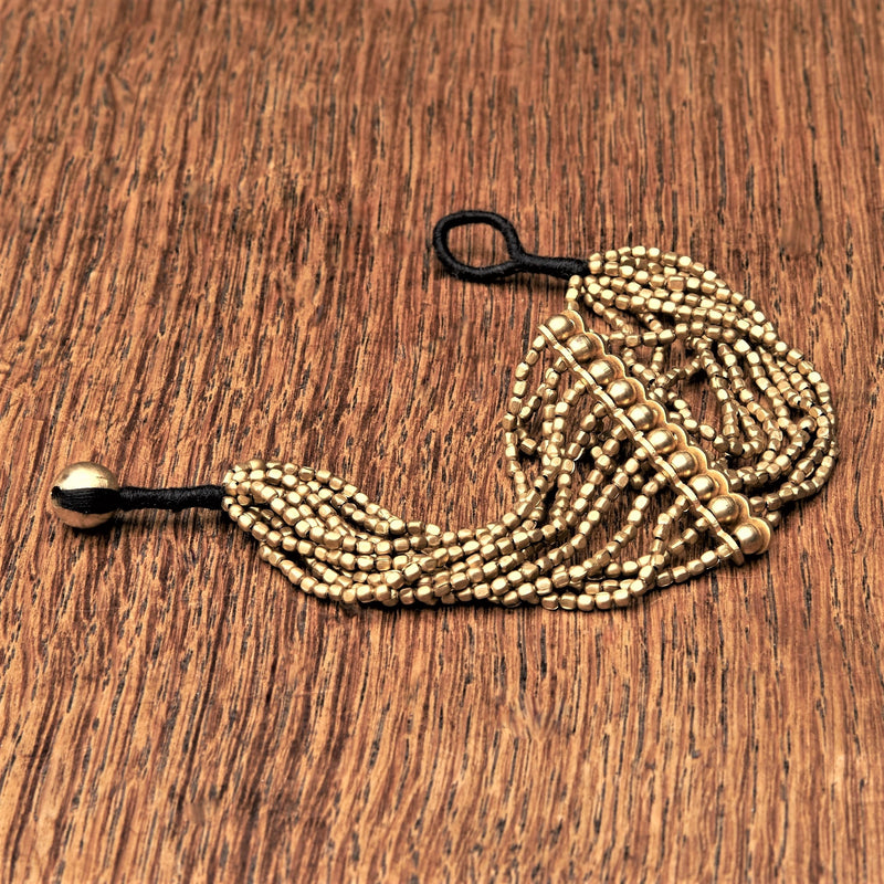 Handmade pure brass, striped multi strand, elegantly beaded bracelet designed by OMishka.