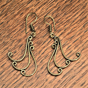 Handmade, pure brass triple crested wave, drop hook earrings designed by OMishka.