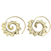 Chunky, handmade pure brass, multi crested ocean wave detailed spiral hoop earrings designed by OMishka.