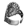 An adjustable, chunky, handmade solid silver, filigree mandala ring designed by OMishka.