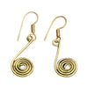Handmade pure brass, dainty single silver spiral, drop hook earrings designed by OMishka.