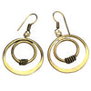 Handmade pure brass, double nested circle, drop hook earrings designed by OMishka.