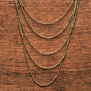Handmade golden brass, tiny cube beaded, long multi layered necklace designed by OMishka.