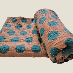 Green Spotty Kantha Bed Cover & Throw - 29