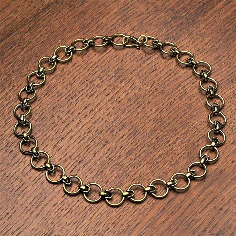Handmade nickel free pure brass, adjustable circle chain link necklace designed by OMishka.