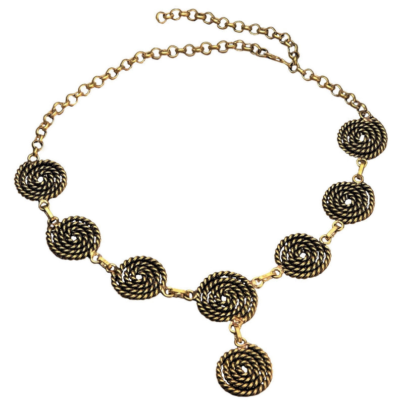 Handmade nickel free pure brass, coiled multi spiral detail, adjustable drop necklace designed by OMishka.