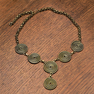 Handmade nickel free pure brass, coiled multi spiral detail, adjustable drop necklace designed by OMishka.