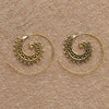 Handmade nickel free pure brass, dainty, decorative, dotted spiral hoop earrings designed by OMishka.
