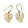 Handmade nickel free pure brass, dainty skeleton leaf drop hook earrings designed by OMishka.