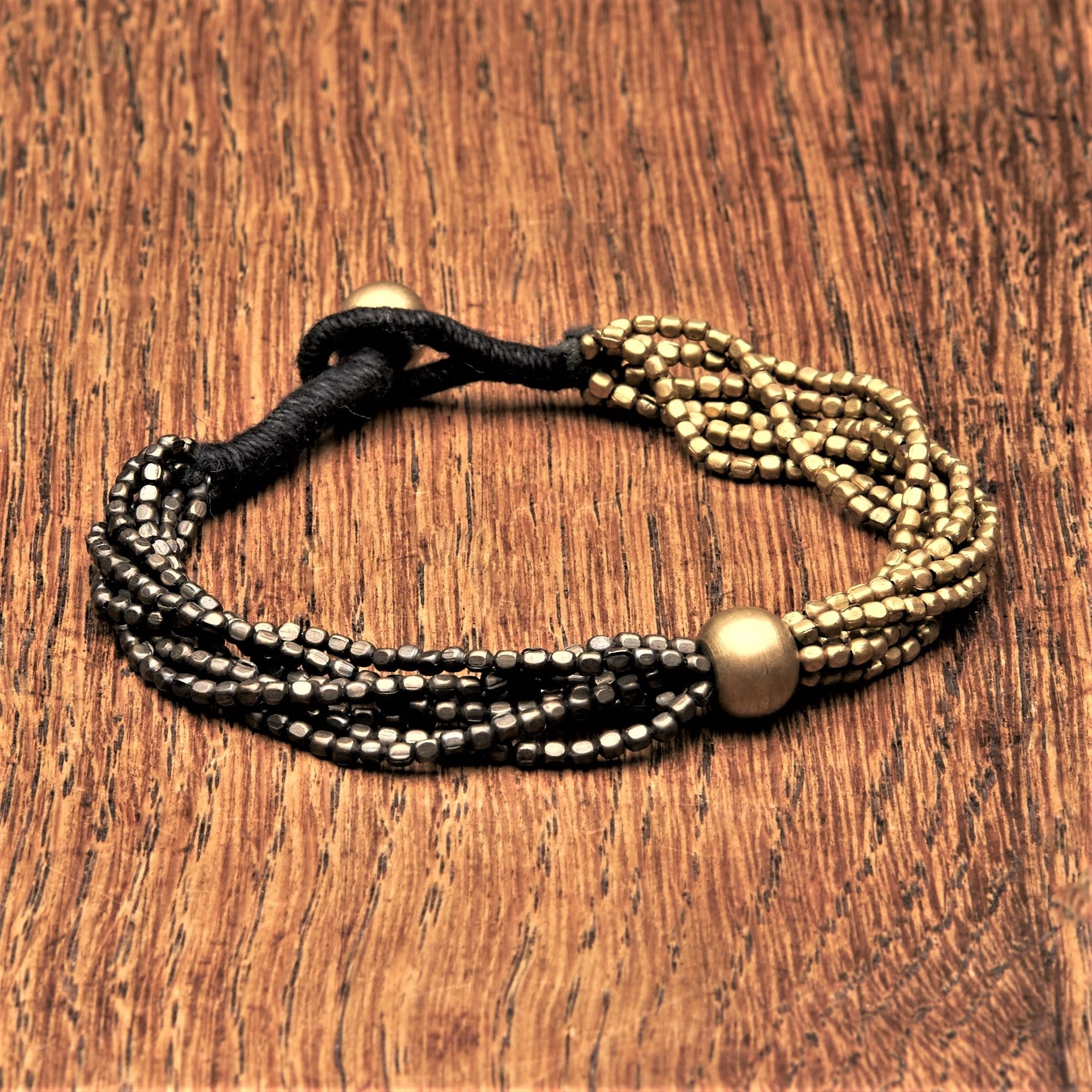 Multi Strand Oxidised Brass Beaded Bracelet OMishka