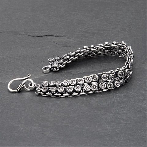 Double Strand Snake Chain Beaded Silver Bracelet
