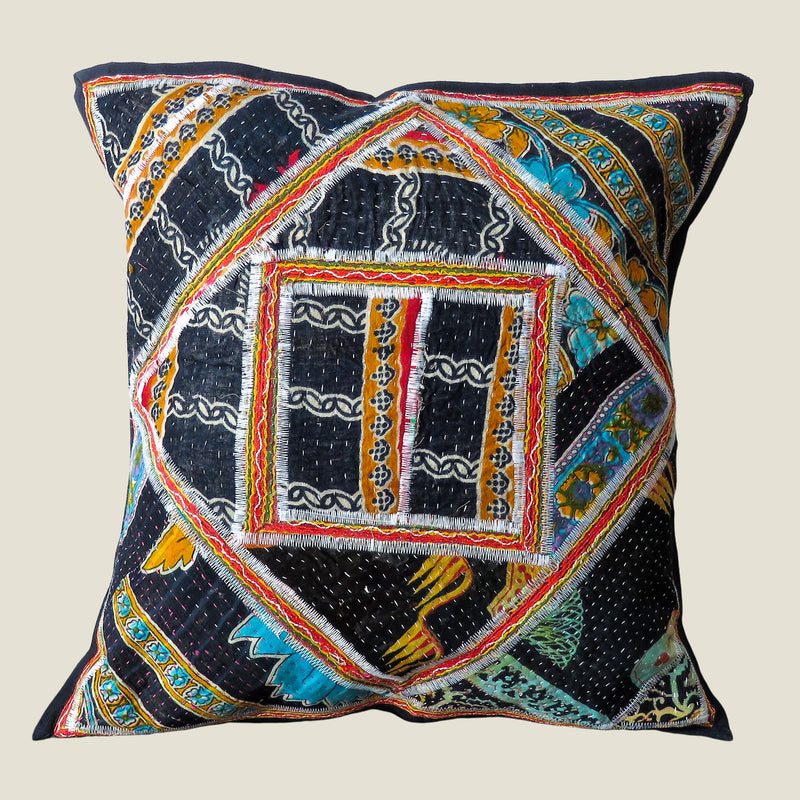 Recycled Square Patchwork Kantha Cushion Cover - 07