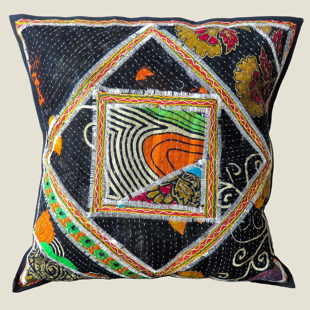 Recycled Square Patchwork Kantha Cushion Cover - 09