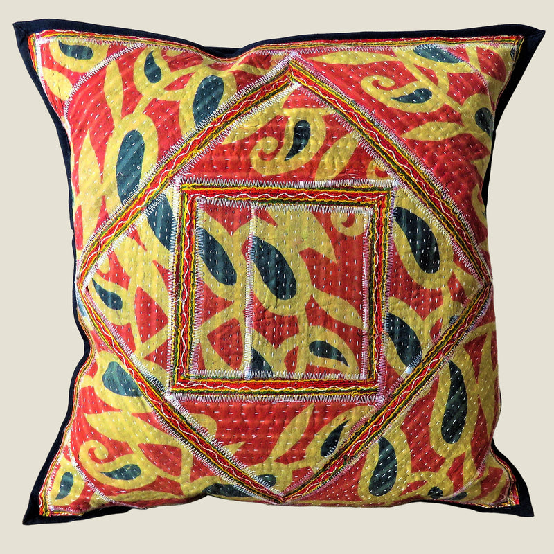 Recycled Square Patchwork Kantha Cushion Cover - 12