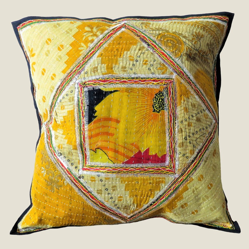 Recycled Square Patchwork Kantha Cushion Cover - 13