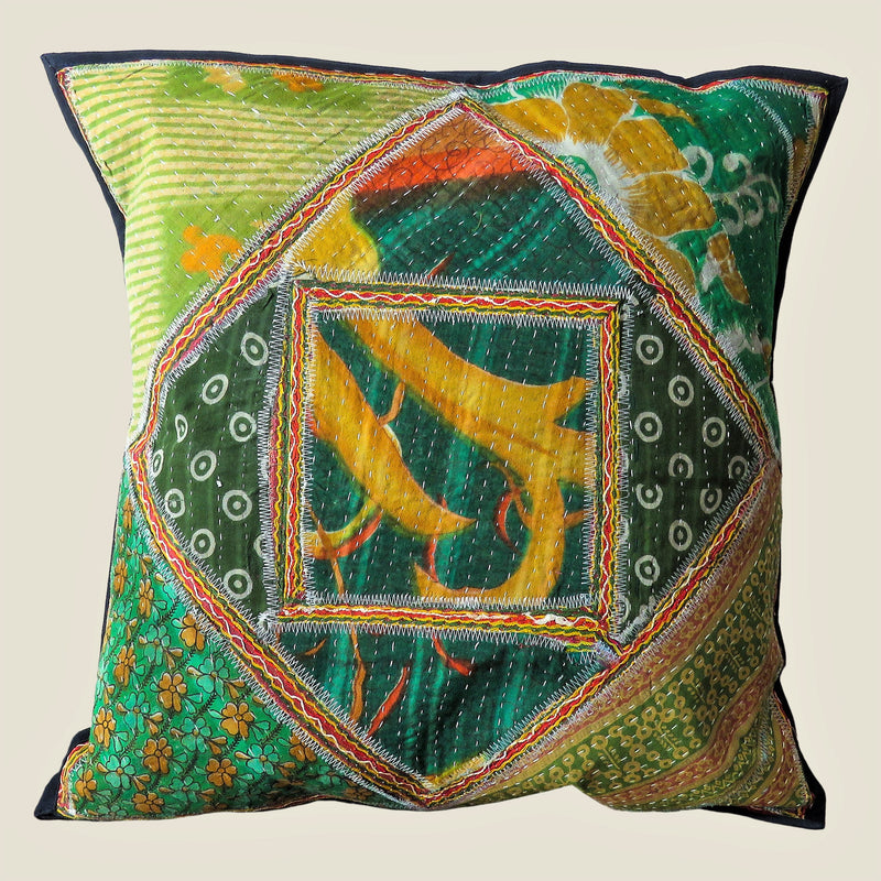 Recycled Square Patchwork Kantha Cushion Cover - 15