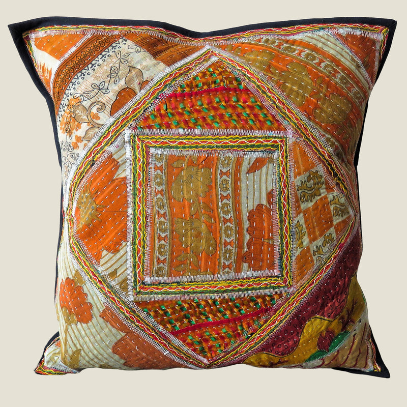 Recycled Square Patchwork Kantha Cushion Cover - 16