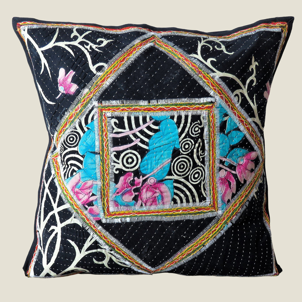 Recycled Square Patchwork Kantha Cushion Cover - 18