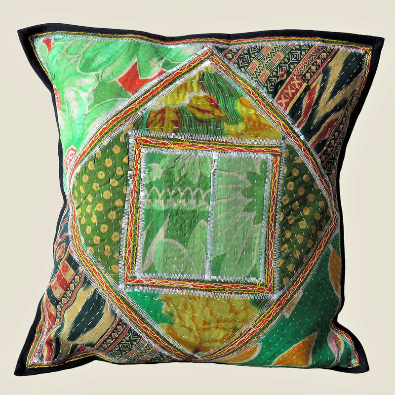 Recycled Square Patchwork Kantha Cushion Cover - 20