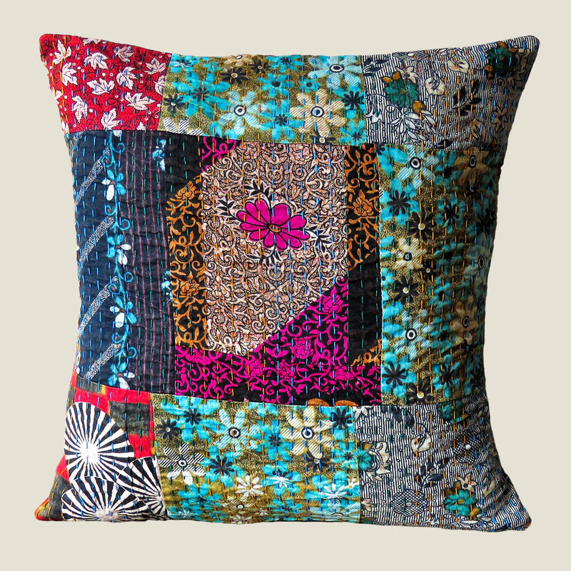 Recycled Patchwork Kantha Cushion Cover - 21