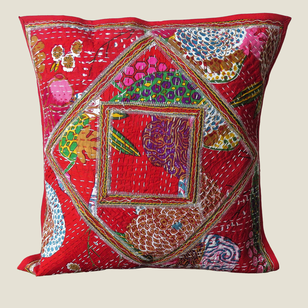 Recycled Square Patchwork Kantha Cushion Cover - 22