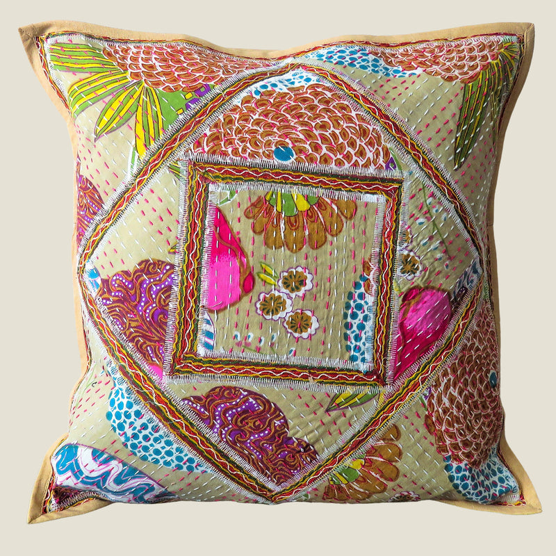Recycled Square Patchwork Kantha Cushion Cover - 23