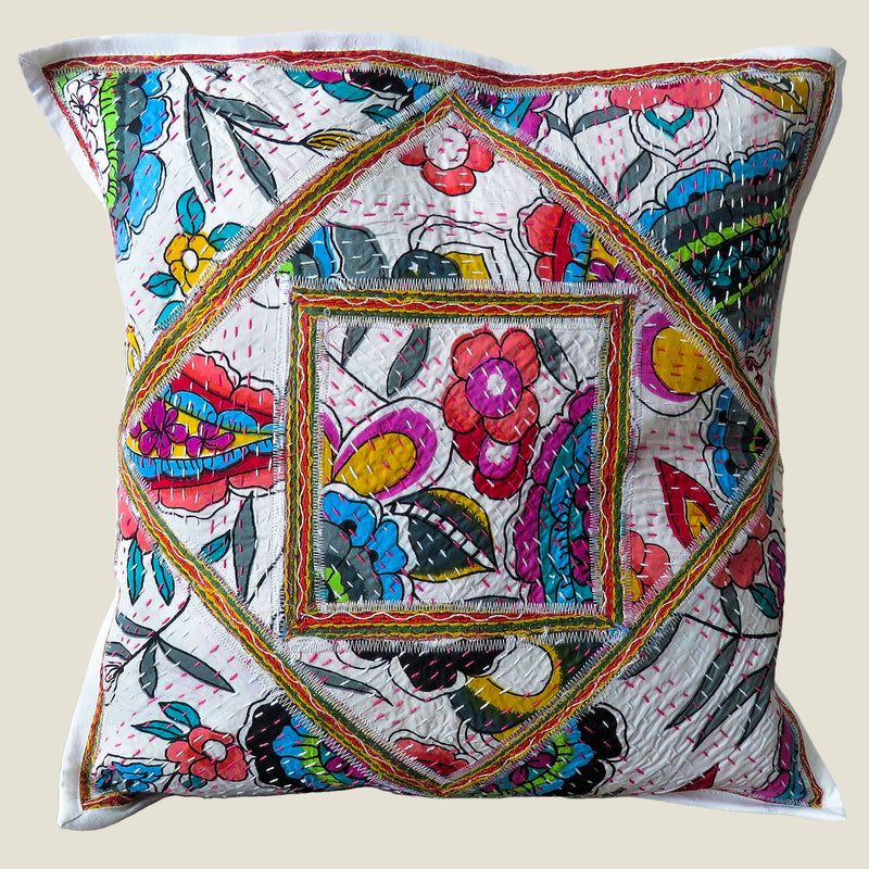 Recycled Square Patchwork Kantha Cushion Cover - 25