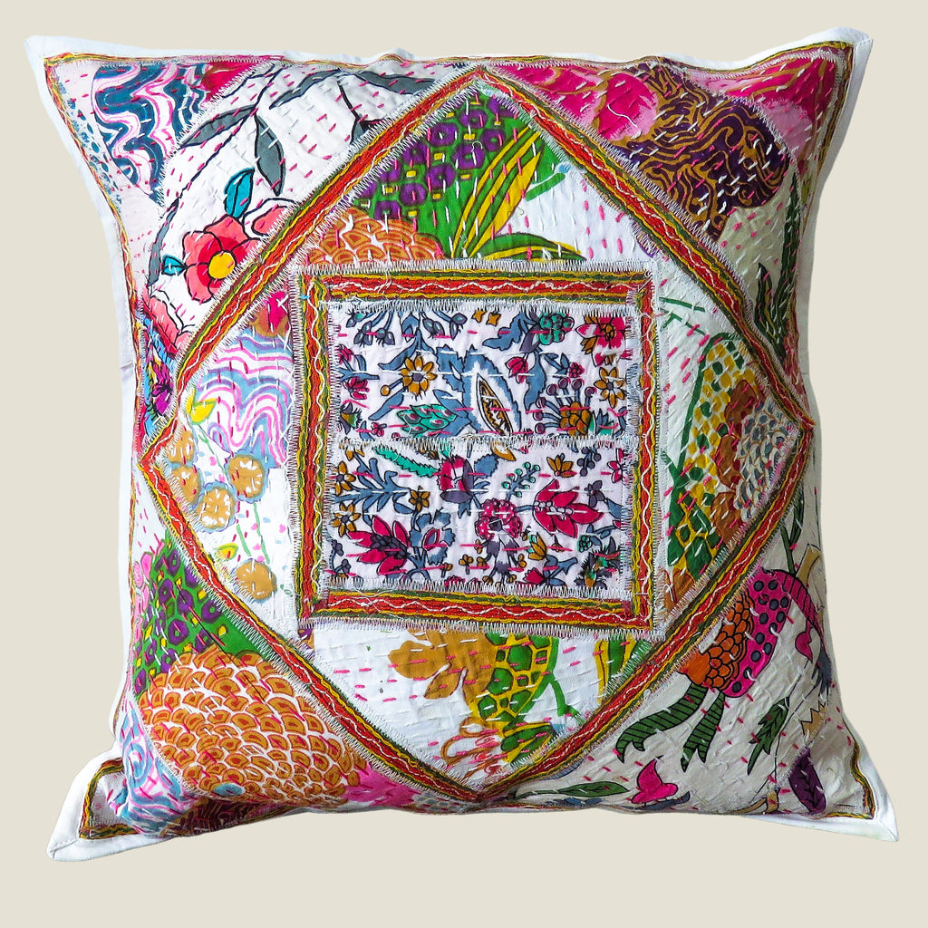 Recycled Square Patchwork Kantha Cushion Cover - 26