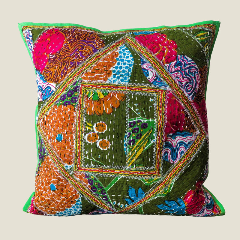 Recycled Square Patchwork Kantha Cushion Cover - 27