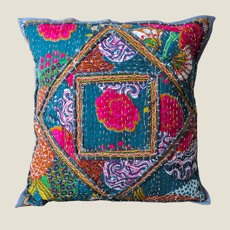 Recycled Square Patchwork Kantha Cushion Cover - 30