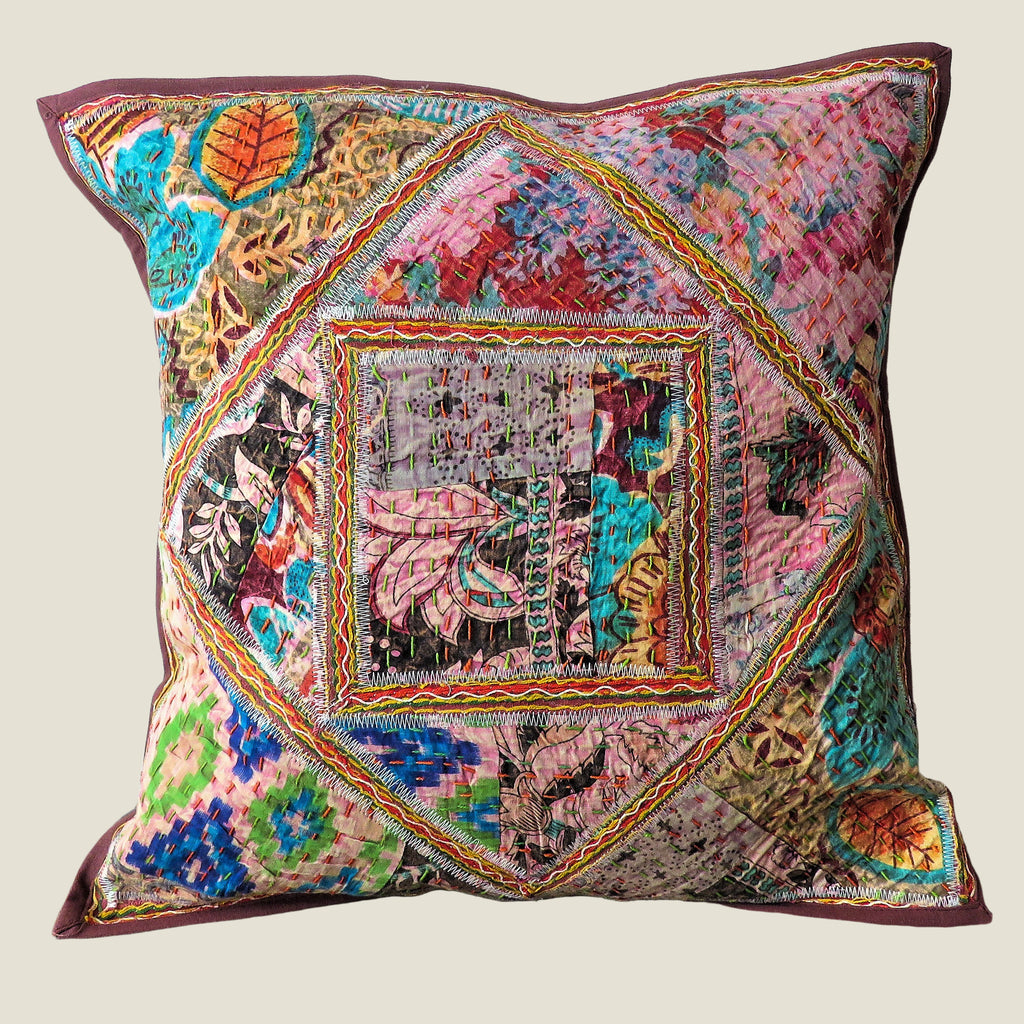 Recycled Square Patchwork Kantha Cushion Cover - 33
