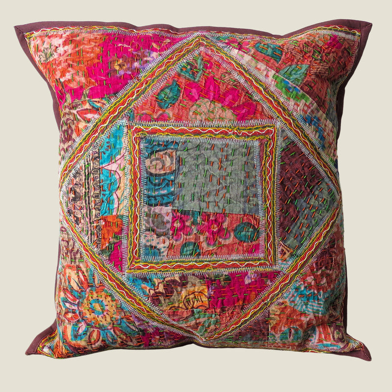 Recycled Square Patchwork Kantha Cushion Cover - 34
