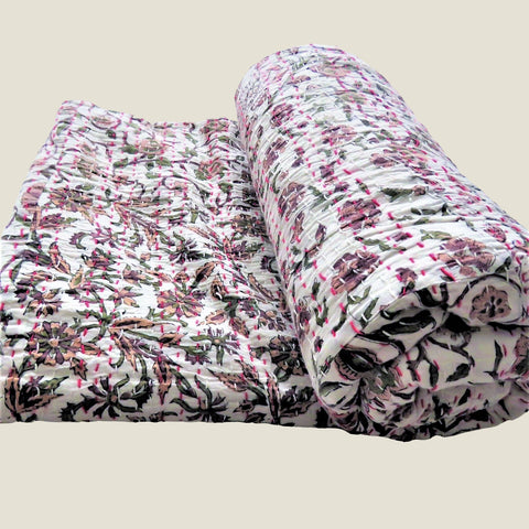 Purple Floral Kantha Bed Cover & Throw - 24