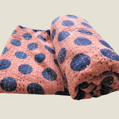 Green Spotty Kantha Bed Cover & Throw - 29