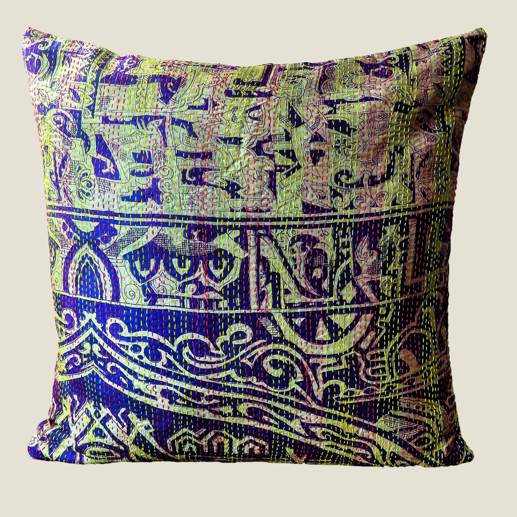 Purple Vintage Silk Kantha Cushion Cover - 05