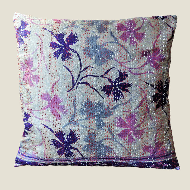 Purple Vintage Silk Kantha Cushion Cover - 06