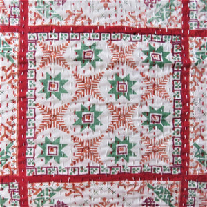 Red Patterned Kantha Bed Cover & Throw - 15