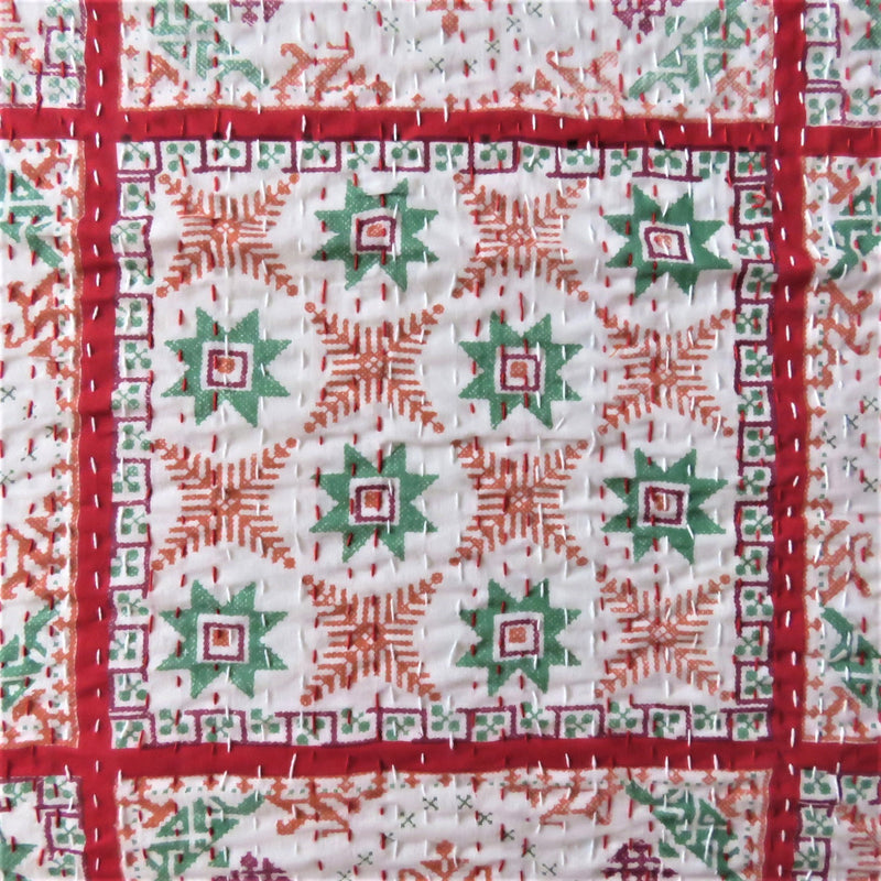 Red Patterned Kantha Bed Cover & Throw - 15